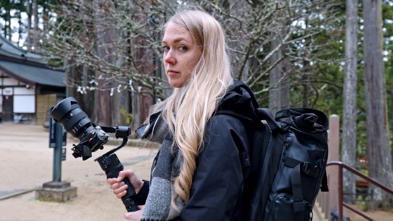 A cinematic shot of the iconic temple pagoda in Danjo Garan, located in the serene Mount Koya, Koyasan, Japan.