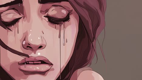 animation of young woman crying. mental health concept