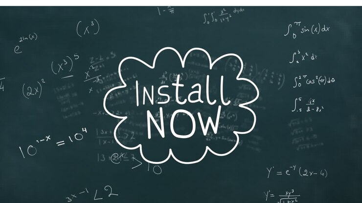 Animation of install now over green background with math formulas