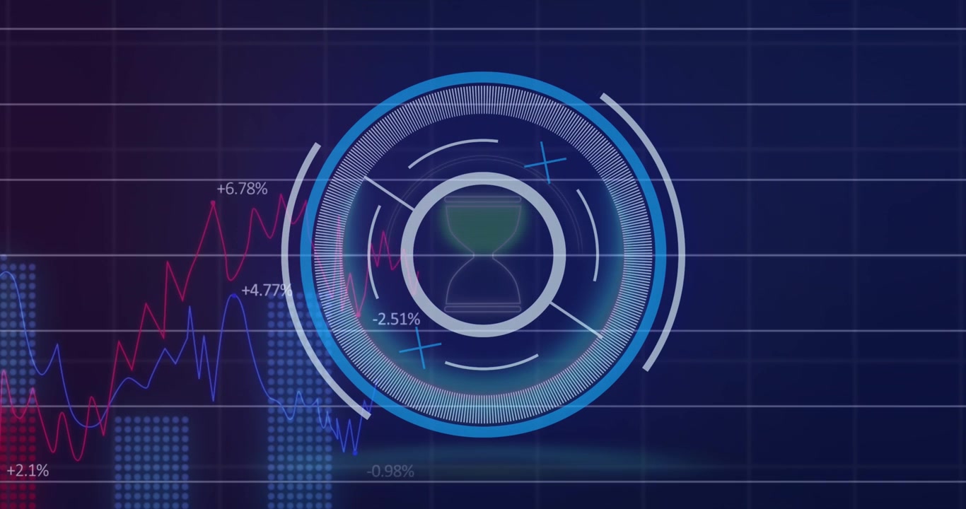 Animation of scope scanning with hourglass and data processing over grid