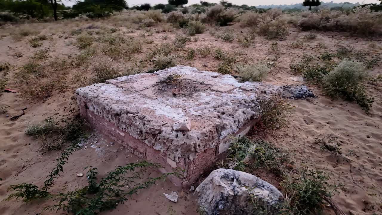 Ancient Ritual Stones Outside Gori Temple – Historical Artifacts in Nagarparkar, Pakistan