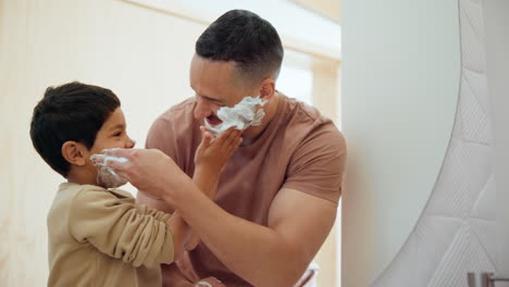 dad, mirror and child with shaving cream