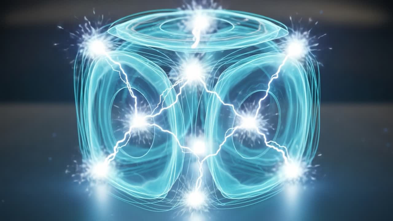 A Vibrant Energy Cube with Electric Sparks: An Engaging Visual Exploration of Dynamic Light and Energy Patterns Emitted from a Central Source Creating a Stunning Visual Display