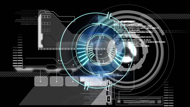 Animation of scope scanning over data processing on black background