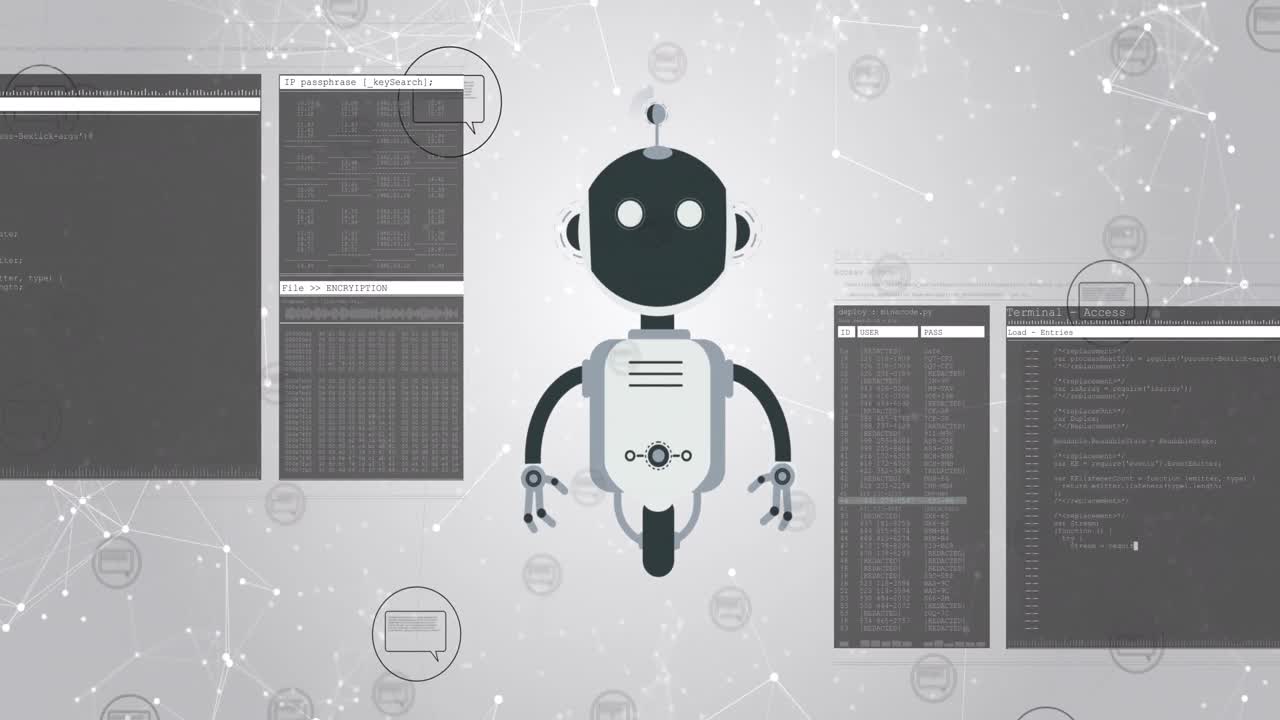 Animation of ai chatbot icon and data processing