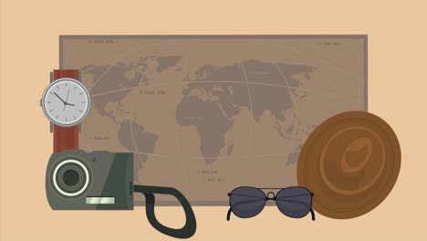 travel vacations animation with paper map