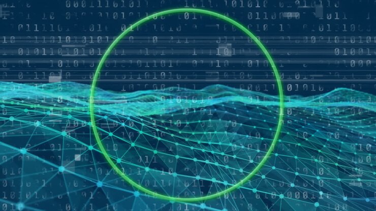 Animation of scope, binary coding, data processing over network of connections