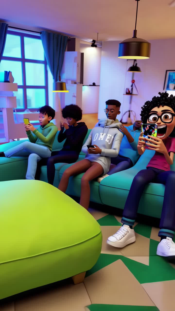 Animated Characters Engaged with Smartphones