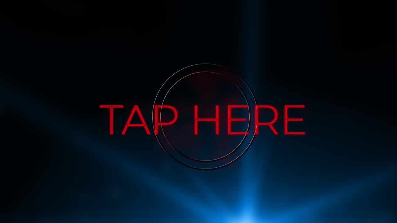 animación de palabras rojas toque aquí parpadeando en fondo azul oscuro con un círculo rojo