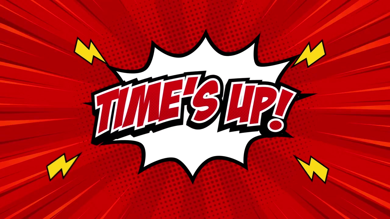 Comic Book Style Time's Up Animation on Red Background