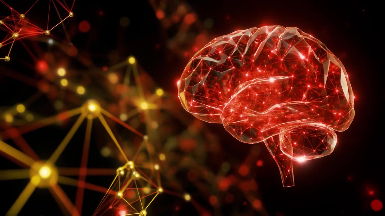 Cerebro digital abstracto con conexiones de red neuronal resplandecientes