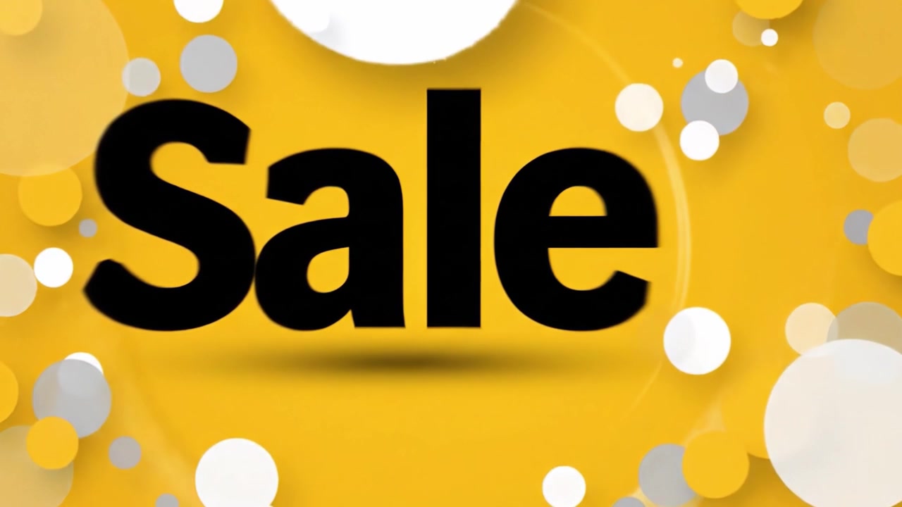 Entusiasmante annuncio di saldi con sfondo giallo vibrante che evidenzia l'offerta promozionale con una tipografia accattivante per gli appassionati di shopping.