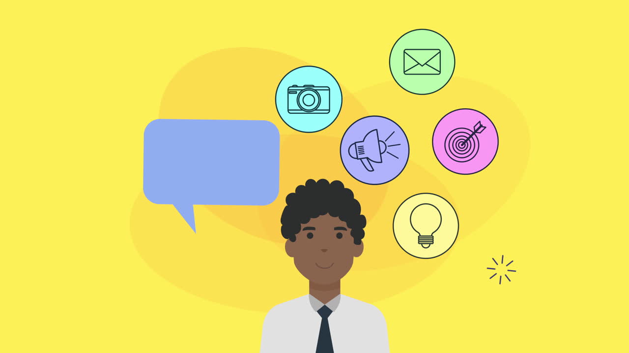 hombre de negocios con animación de marketing en redes sociales