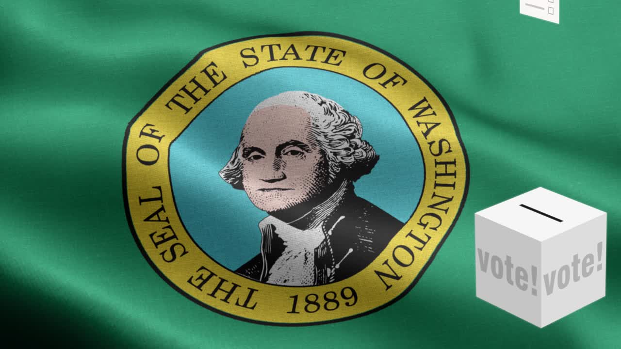 워싱턴 주 - 투표용지가 워싱턴 선택을 위해 상자에 날아갑니다 - 발 앞의 투표용지 - 선거 - 투표 - 국가 발 워싱턴 주 파동 패턴 루프 가능한 요소 - 직물 질감과 끝없는 루프 - 워싱턴 주 루프 가능한 발