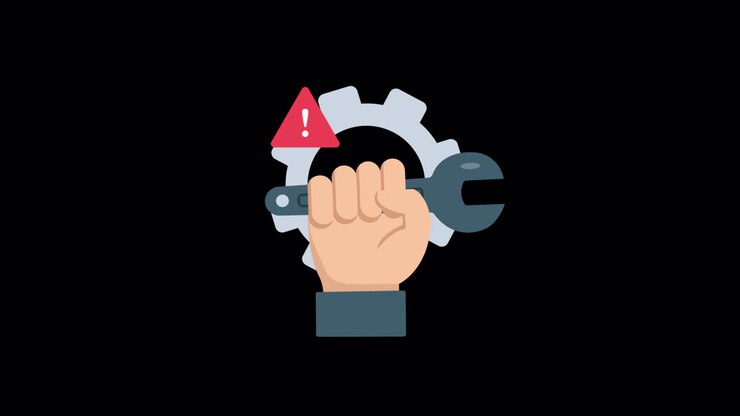 Animated Icon Showing Maintenance Error with Wrench and Gear