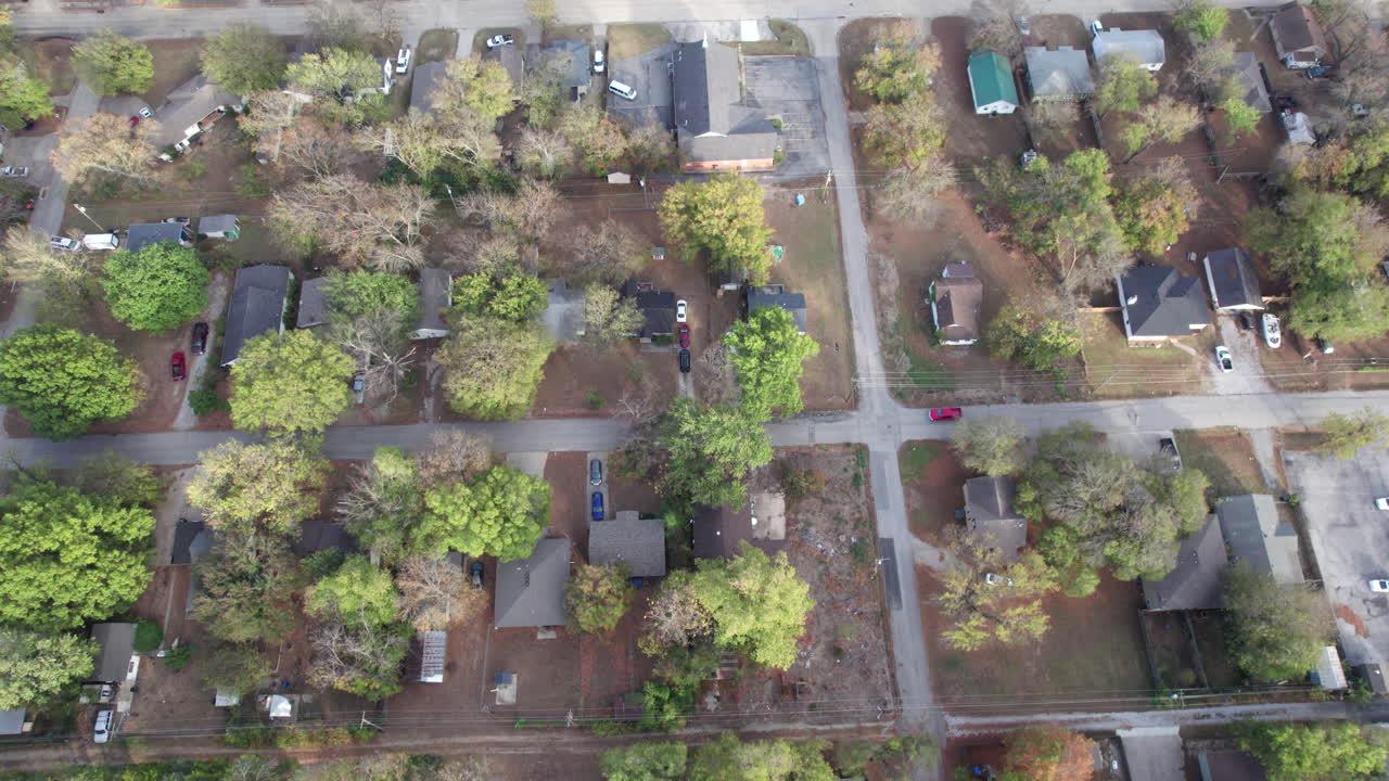 Tope down aerial of a normal small town neighborhood in the USA, America