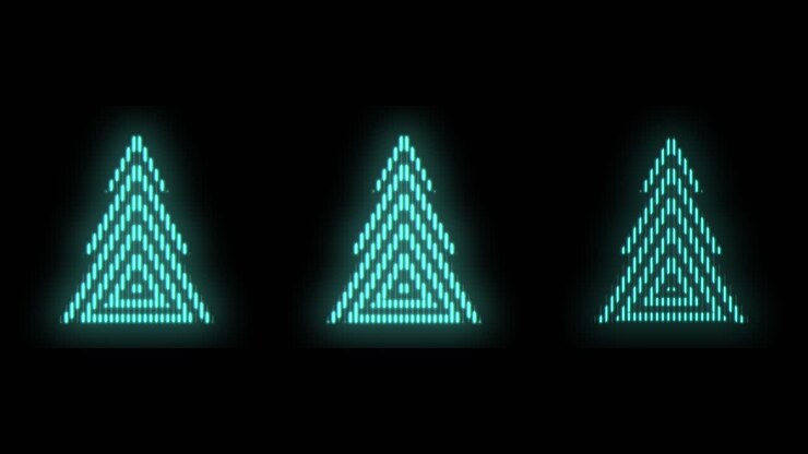Pulsing geometric green Christmas trees with neon light in casino style