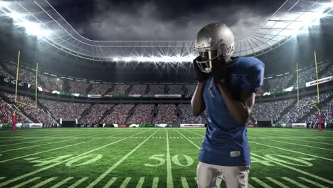 american football player wearing his helmet