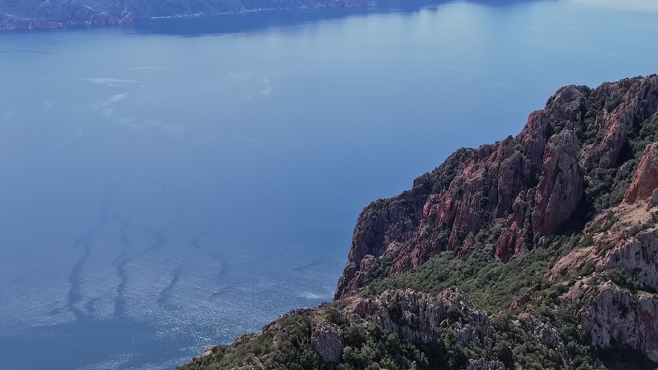 View of the coastline from a mountain in Corsica, France