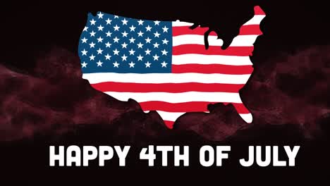 animation of fourth of july text with american flag and map over dna strand