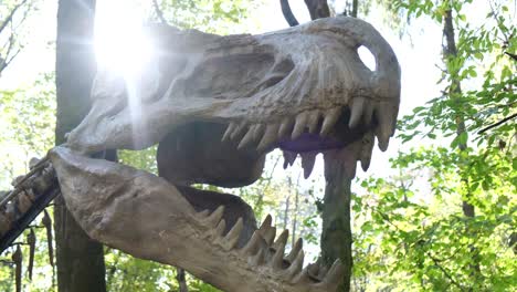 dinosaur among the trees in the park dinosaur among the trees in the park robotic model at the exhibition jurassic amusement park