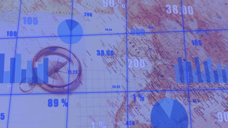 animación del procesamiento de datos financieros sobre el mapa del mundo