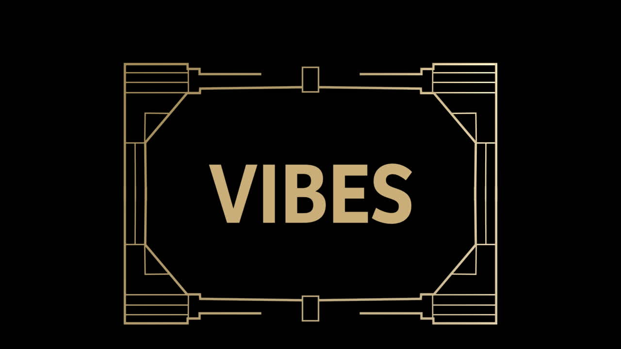 Animation of vibes text in abstract pattern over hexagons against black background