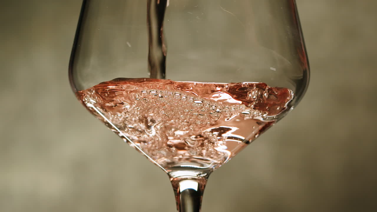 Rosé, orange eller hvidvinsflaske og glas mod en solnedgang i en fredfyldt vingård, hvor der hældes økologisk naturvin op. Skål, hænder med vinglas, der drikker alkohol