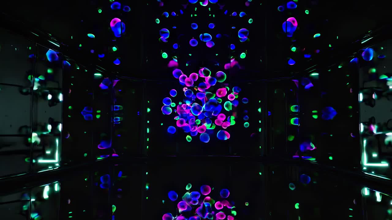 반사 공간에서 반이는 네온 구