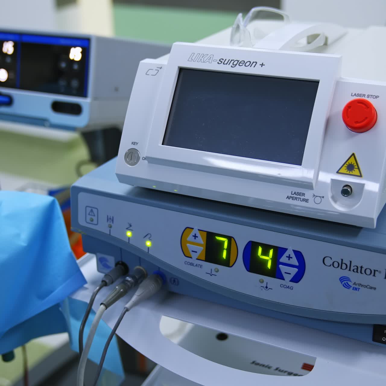 Varied types of equipment used for otolaryngology operation. Devices and appliances working at operation