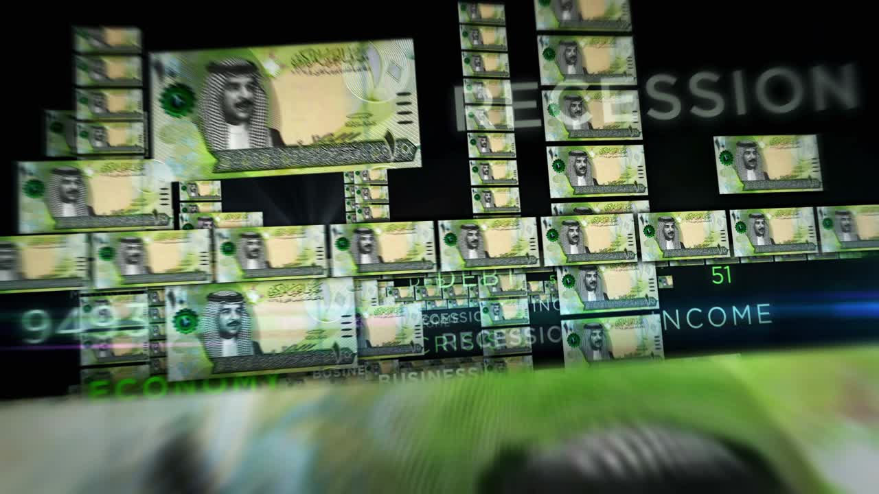 billetes de dinero de dinar de bahréin vuelo de bucle sin fisuras