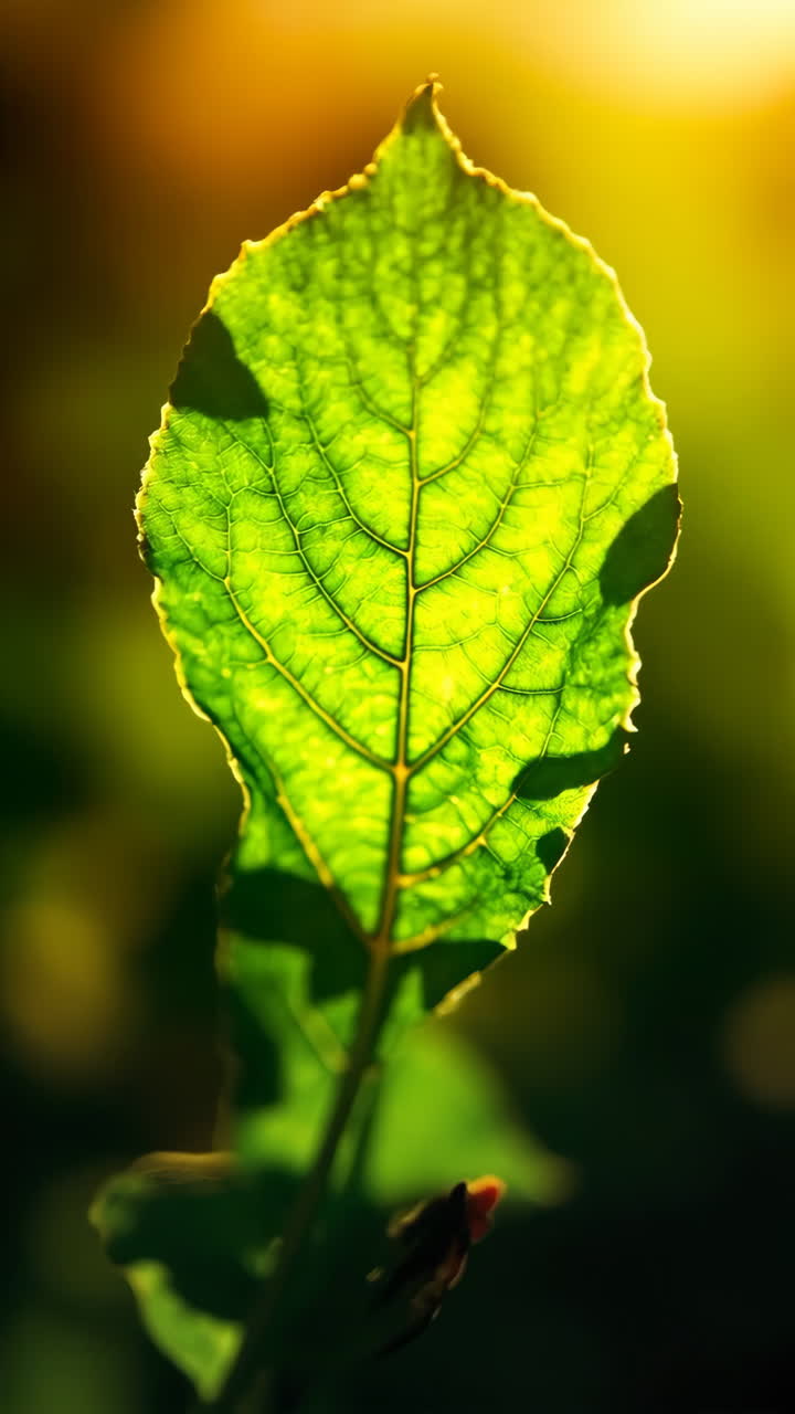 Vibrant Green Leaf Illuminated by Sunlight