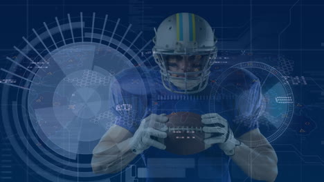 animation of computer data processing over american football player