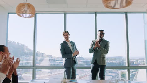 business people shaking hands, applause and deal