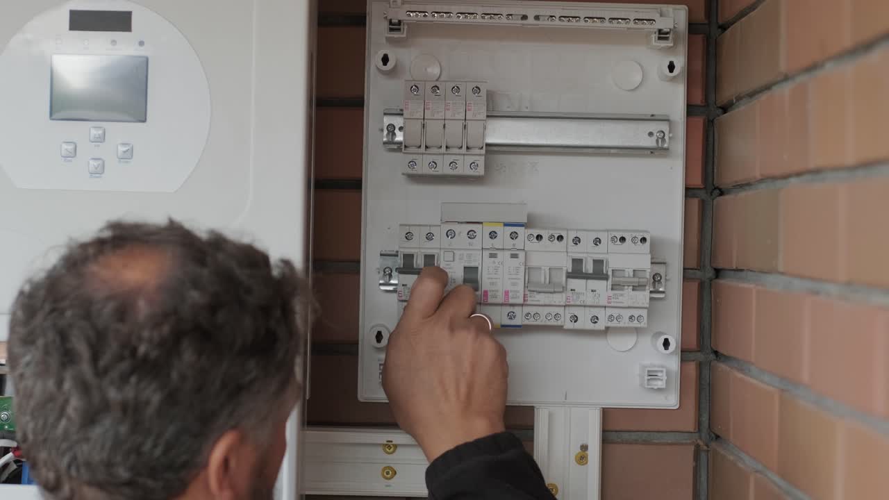 un electricista instalando un inversor en un hogar. la imagen muestra habilidad técnica, herramientas modernas y atención a la seguridad en el trabajo eléctrico