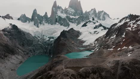 monte fitz roy with glacial lagoons at its base