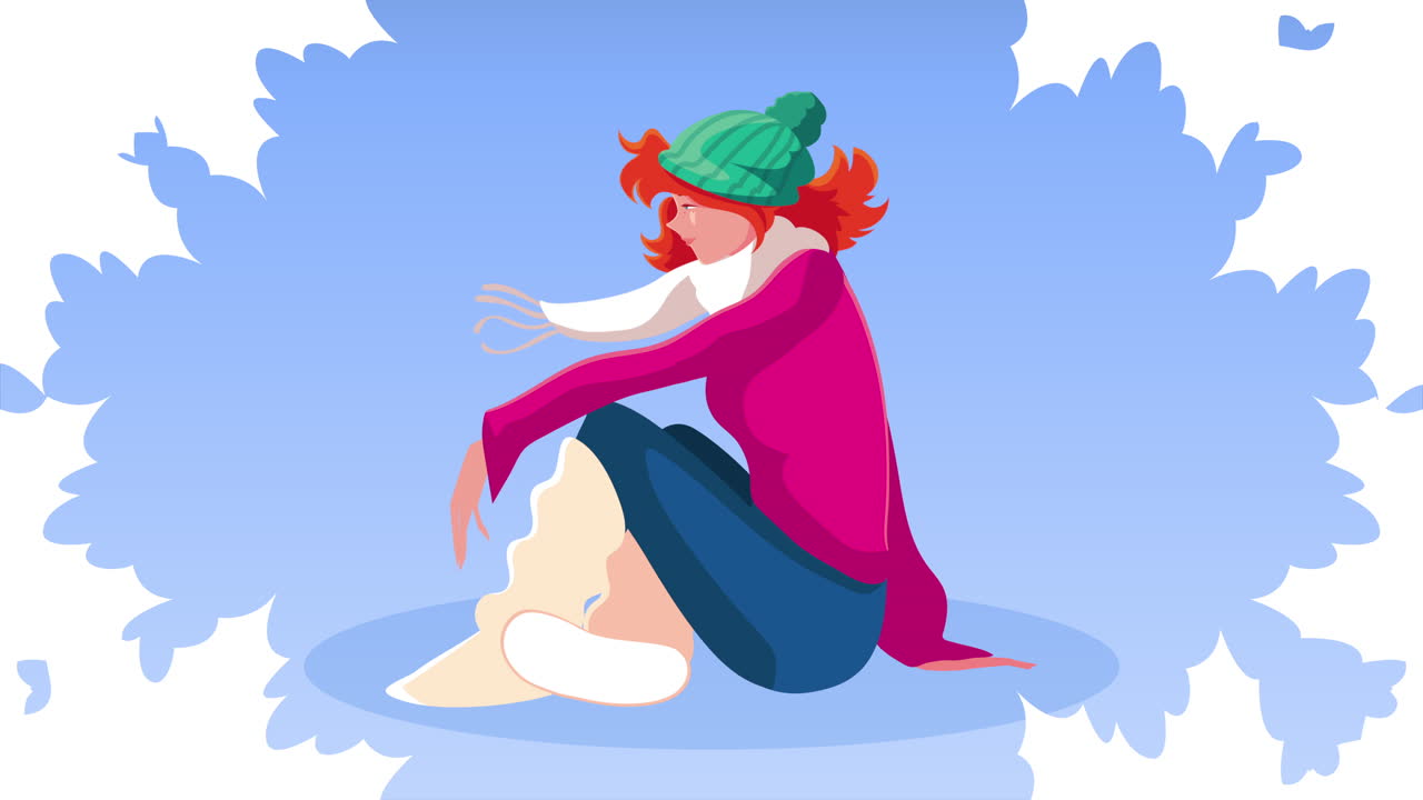 겨울 장면 에 앉아 있는 여자