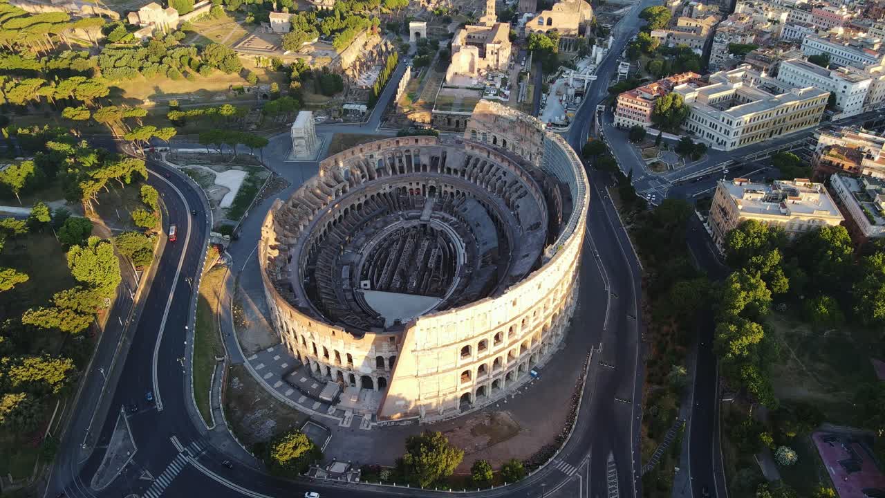 Peaceful sunrise of historic Colosseum - highlighting ancient Roman architecture