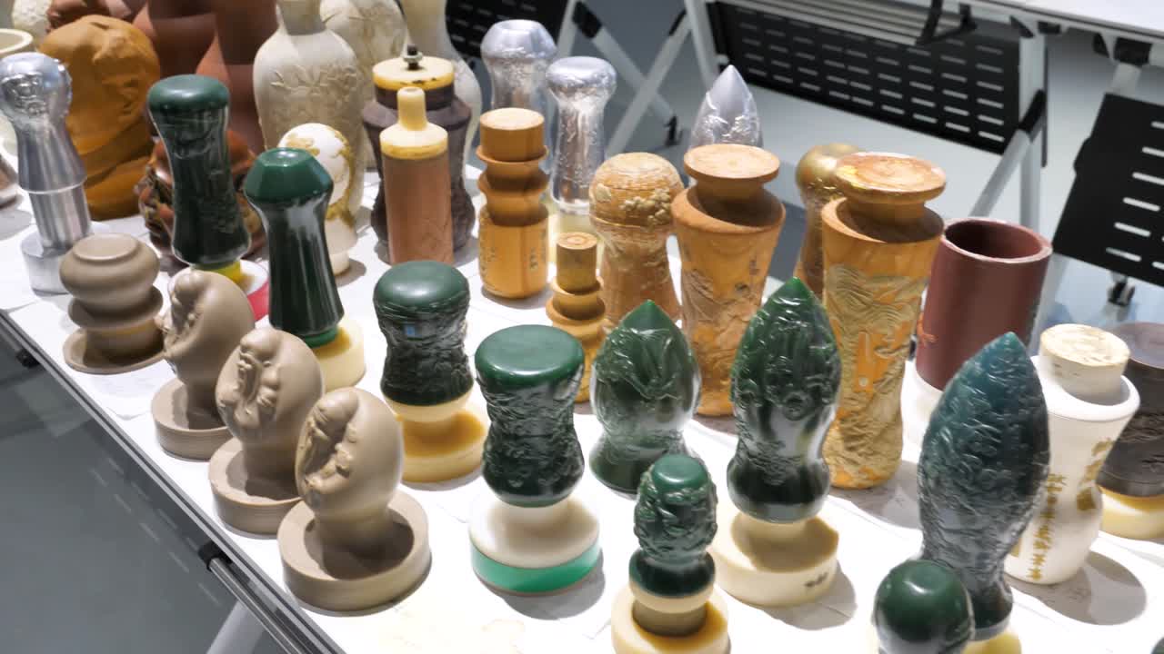 Colorful vibrant figurines and statue molds are on display, highlighting outdoor creativity and artistry in Liaocheng, China.