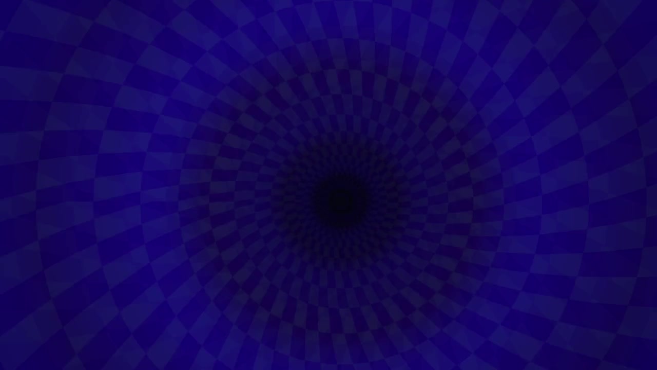 Hypnotic Blue Swirling Tunnel with Checkered and Striped Patterns