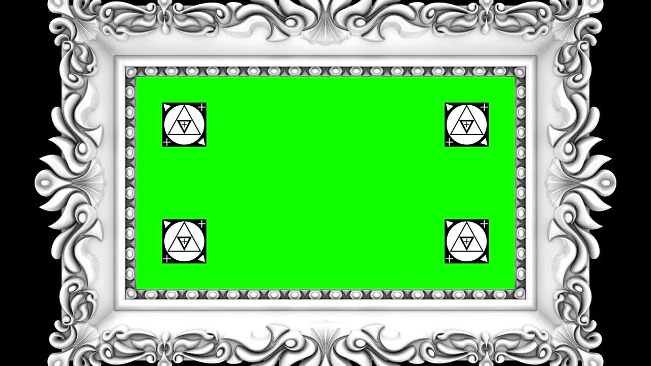 marco de imágenes de yeso vintage con marcadores de seguimiento de movimiento en fondo negro, llave de croma