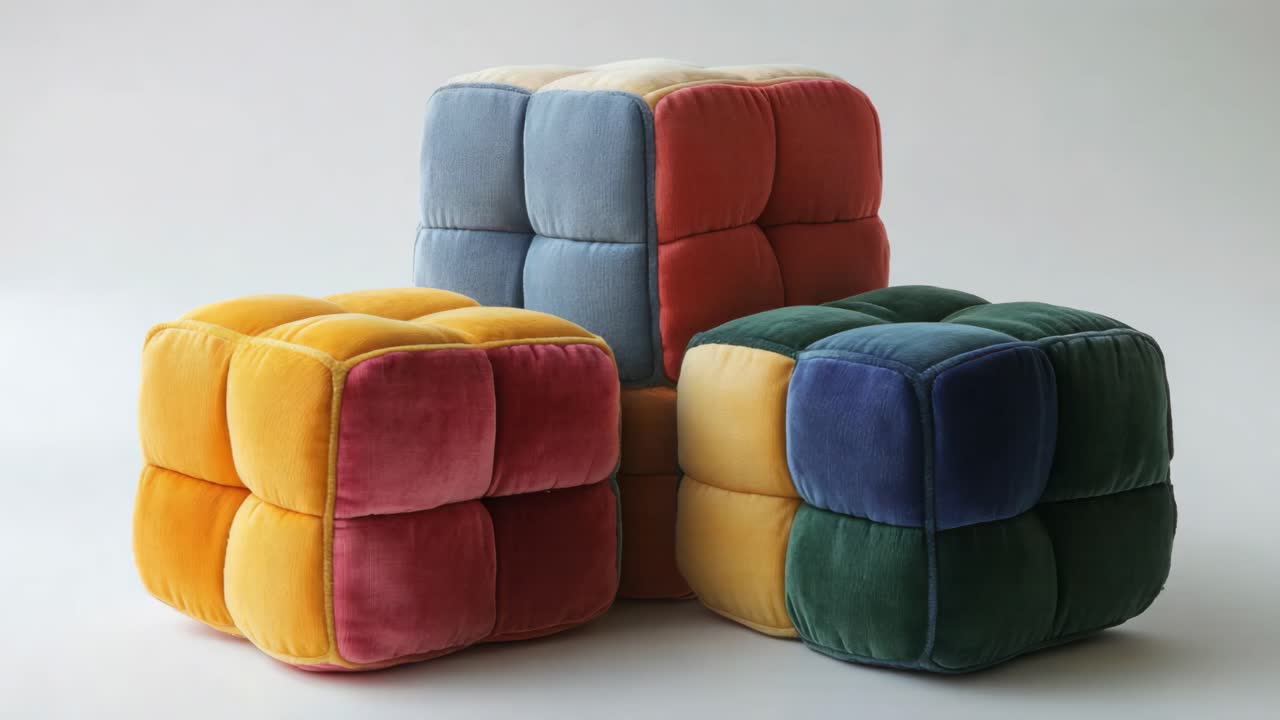 Colorful Velvet Cube Poufs