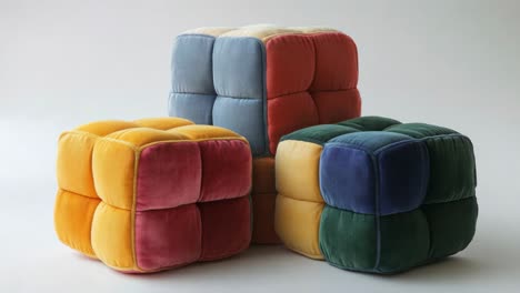 colorful velvet cube poufs