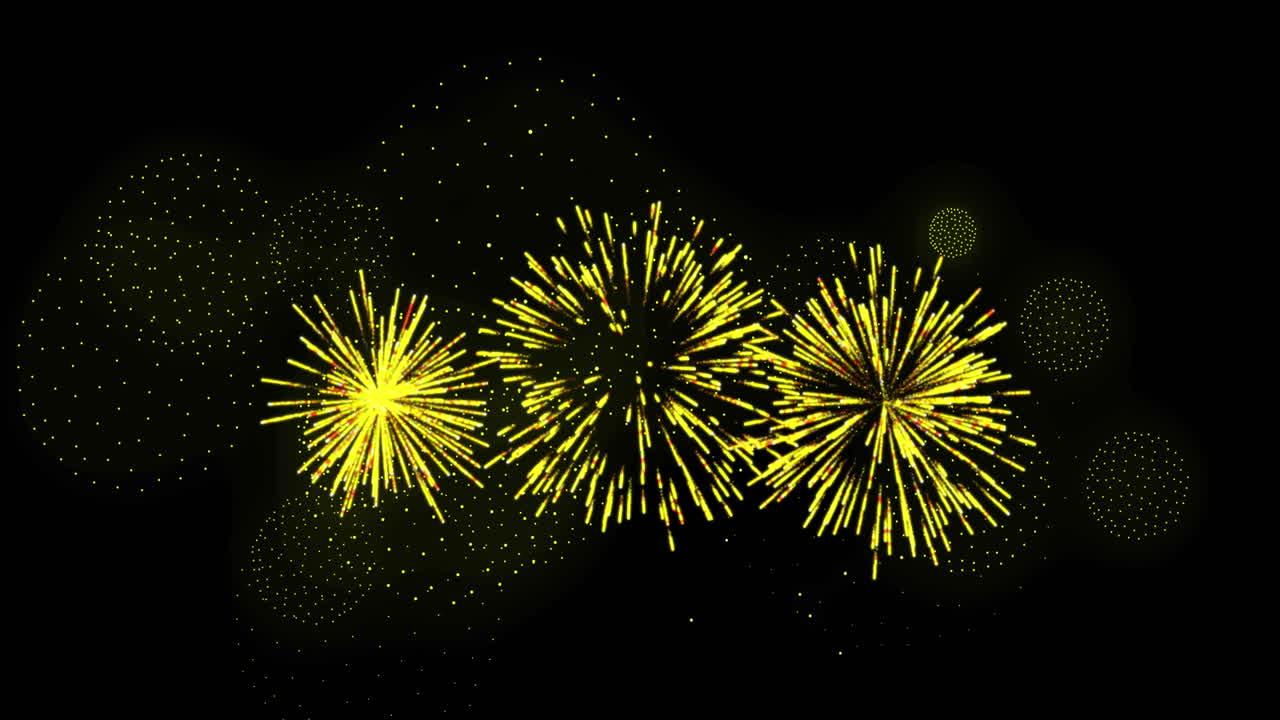 Animation of shapes and fireworks on black backrgound