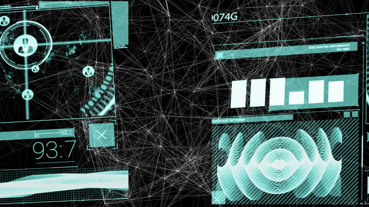 Animation of data processing over black background