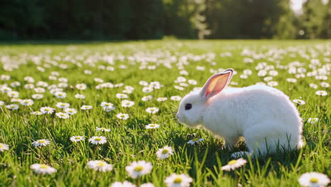 white rabbit in a field of flowers