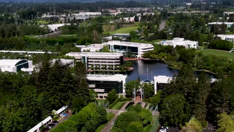 slow drone shot of nike campus