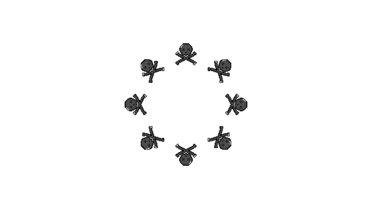Pixel Art Skull Spinning Circle Animated Overlay Transparent 30fps (2)