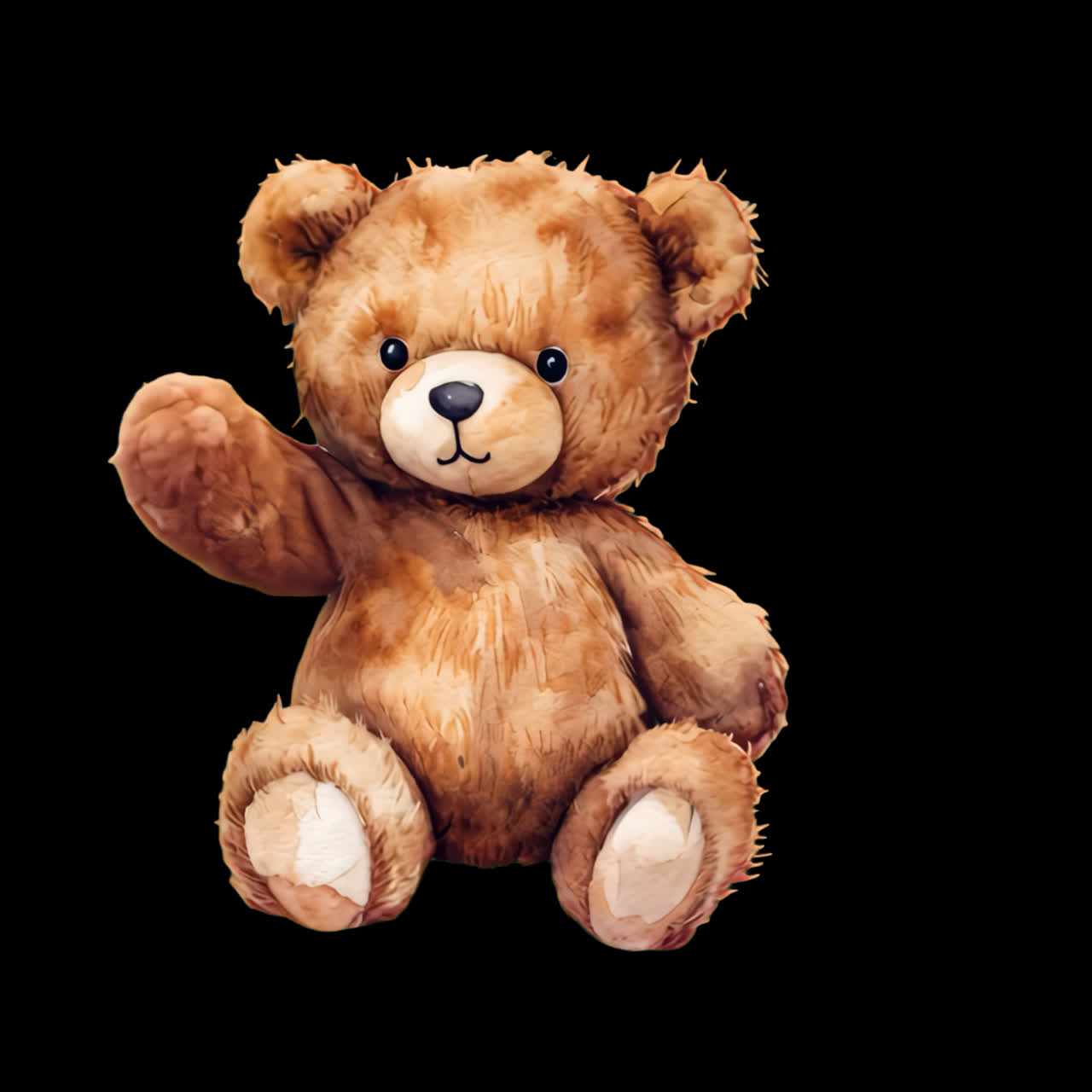 Niedliche Plüsch-Teddybär-Illustrationsanimation, isoliertes Asset, transparentes 4K-Video, Alpha-Kanal
