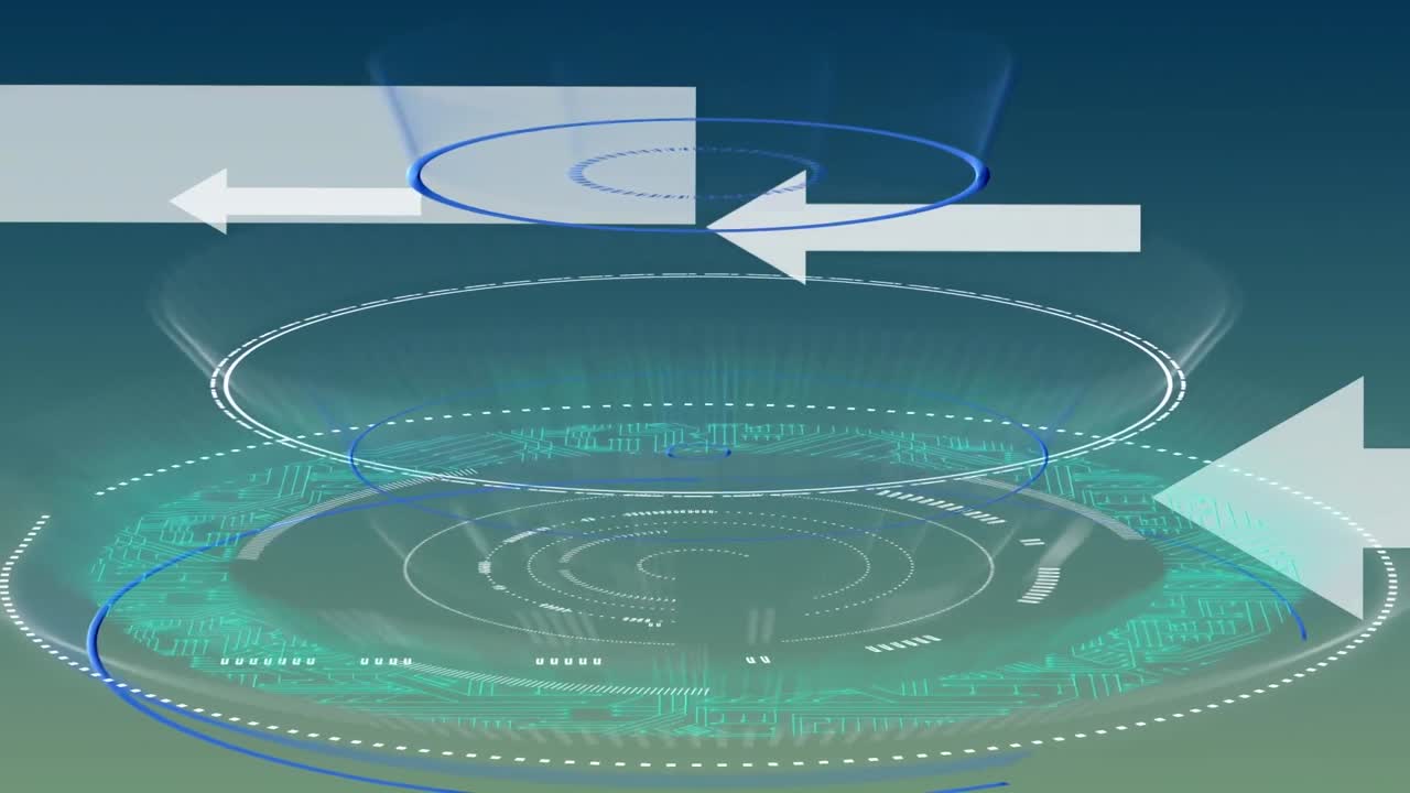 푸른 바탕에 스 스캔과 화살표의 애니메이션.
